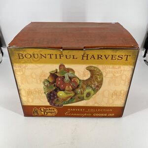 New Cracker Barrel Bountiful Harvest Thanksgiving Fruit Horn Cookie Jar 11x9x9